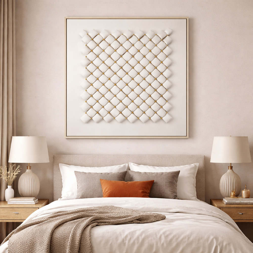 254203-8'' Handmade Canvas Painting, Off-White Finish (100 × 100 cm)