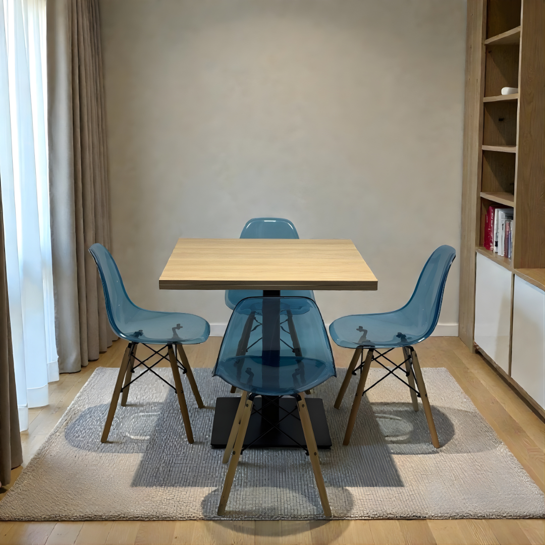 Modern Beige Dining Set, With Blue Chairs, 80x80cm - JassourCo.