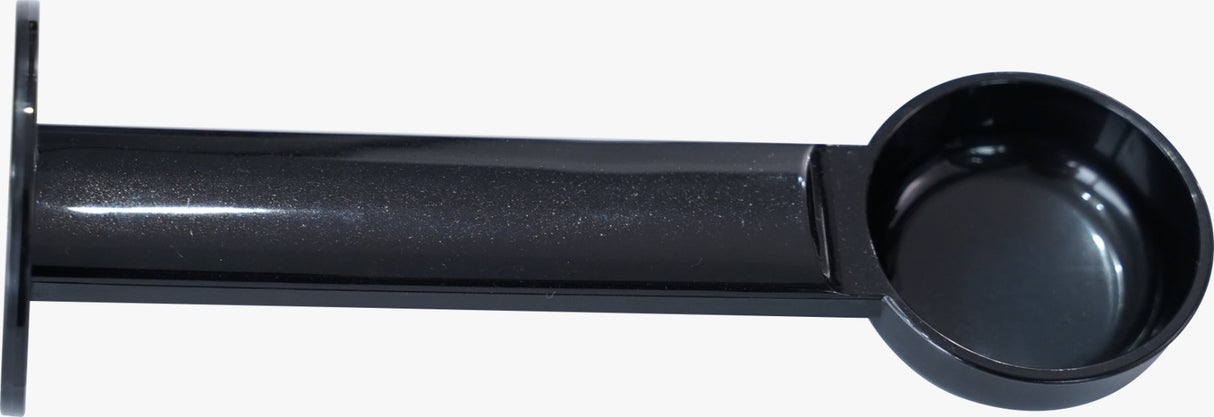 Black plastic scoop on a white background