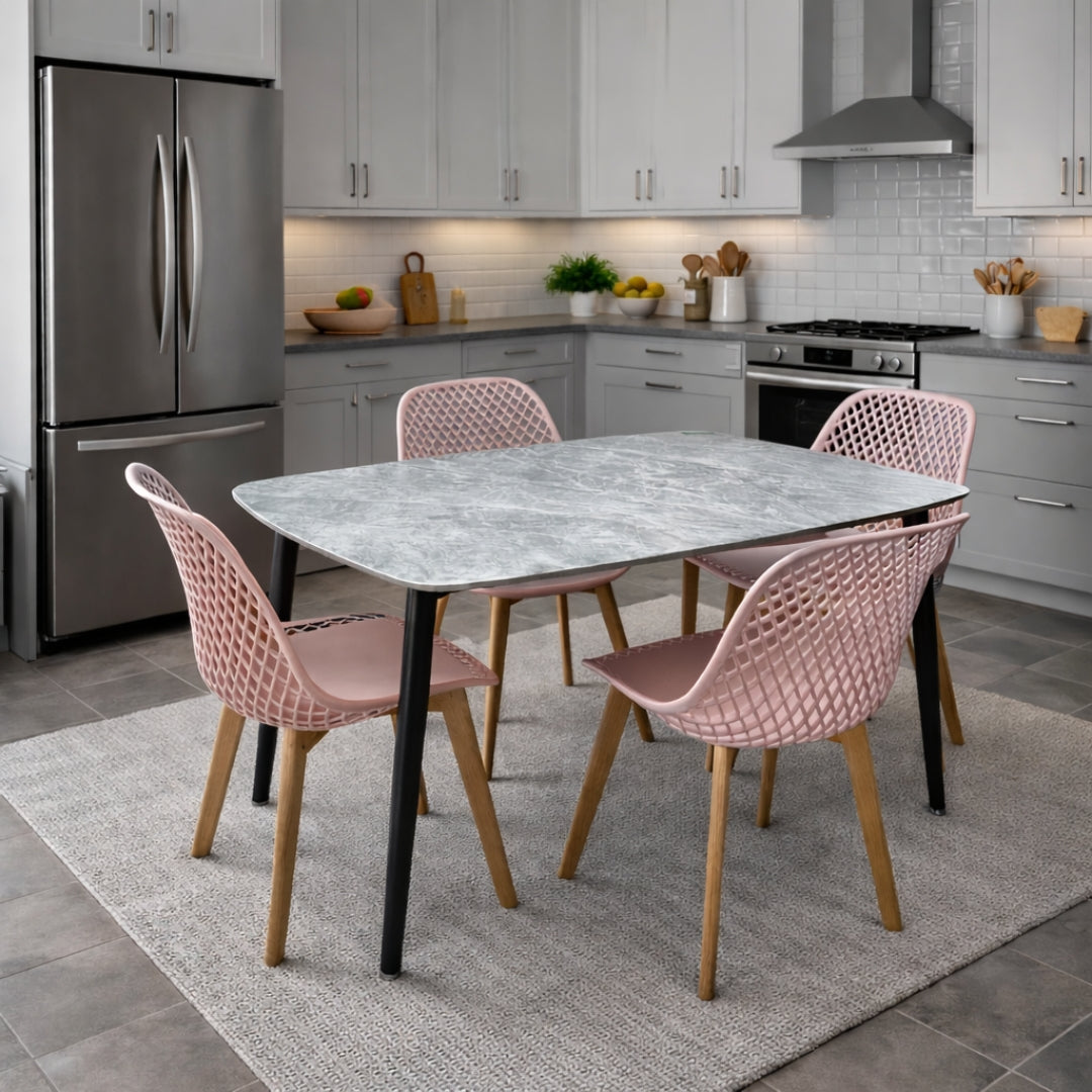 Ceramic Grey Dining Set With Pink Chair, 118x78cm - JassourCo.