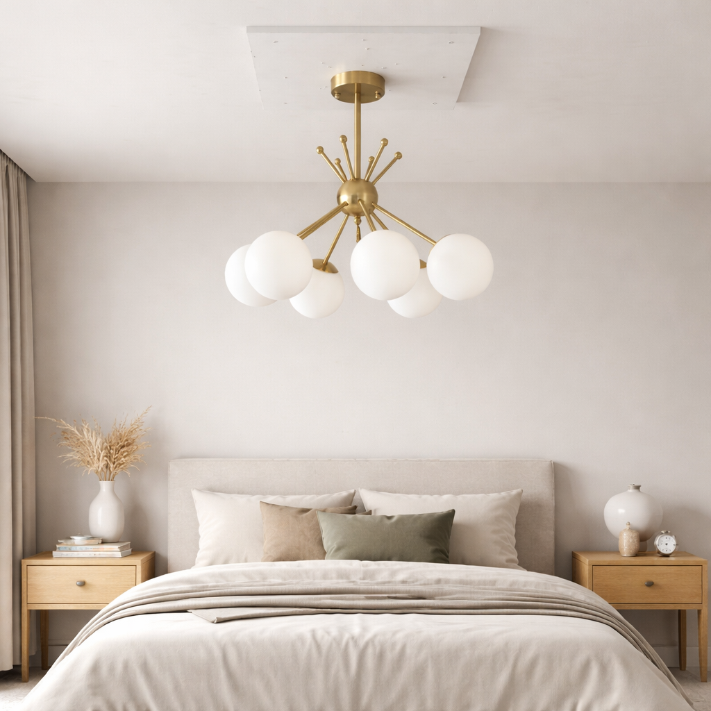 D0141-6BP 6Lights Pendant Fixture, White&Gold Finish