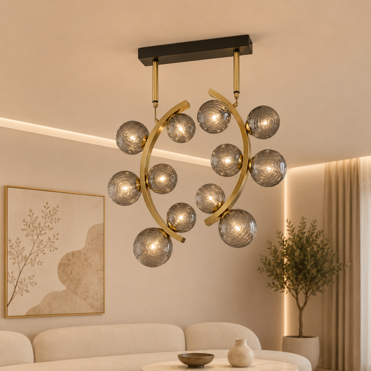 67035-12B 12 Light Pendant Fixture, Black Finish