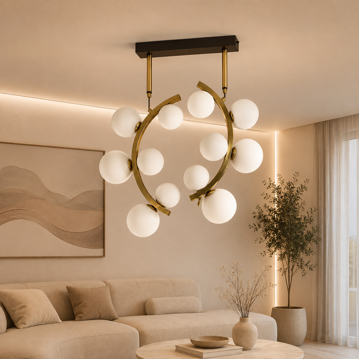 67035-12 Light Pendant Fixture, White And Gold Finish