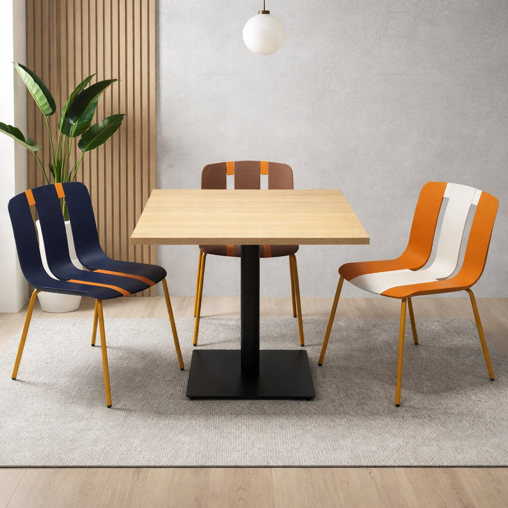 Modern Beige Dining Set With colorful Chairs,80x80cm - JassourCo.