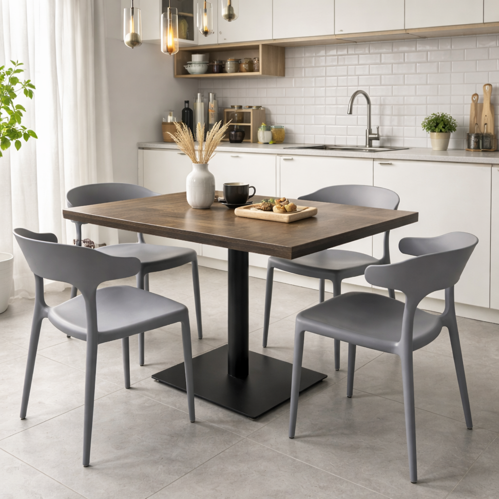 Modern Brown Dining Set, With Grey Chairs, 120x80cm - JassourCo.