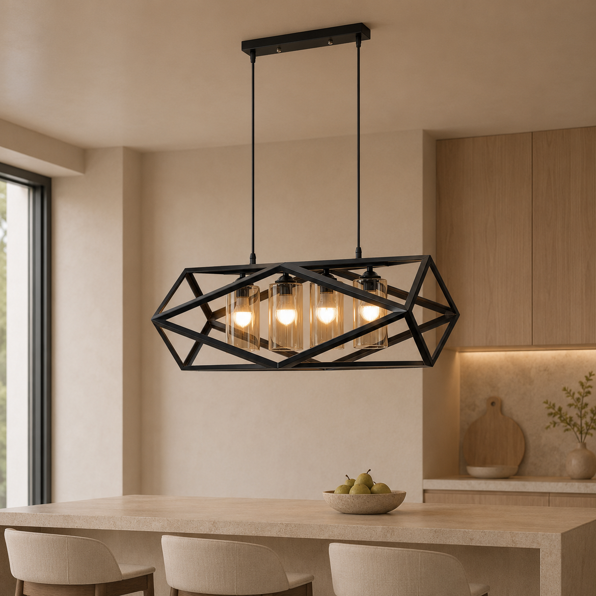 E30-4BK'' Light Linear Pendant Light, Black Finish