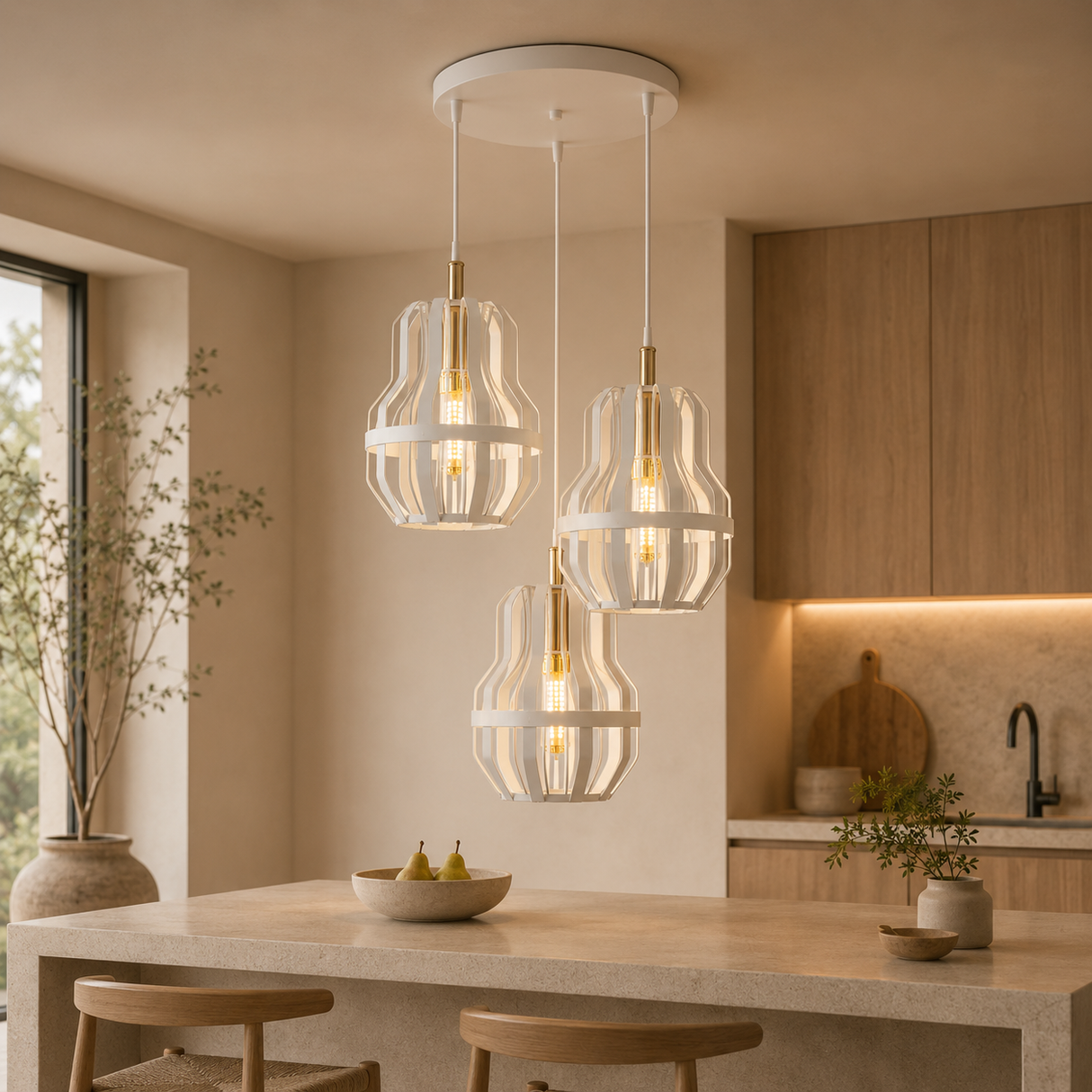 X394-3WH'' Triple Pendant Light, White Finish