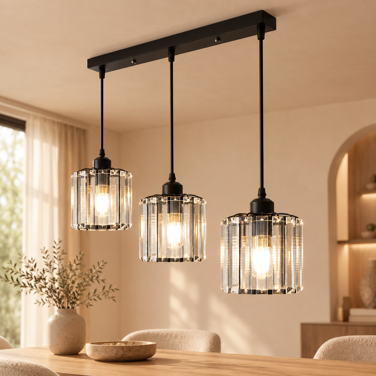 1030-3 3 Light Pendant Fixture, Black Finish - JassourCo.