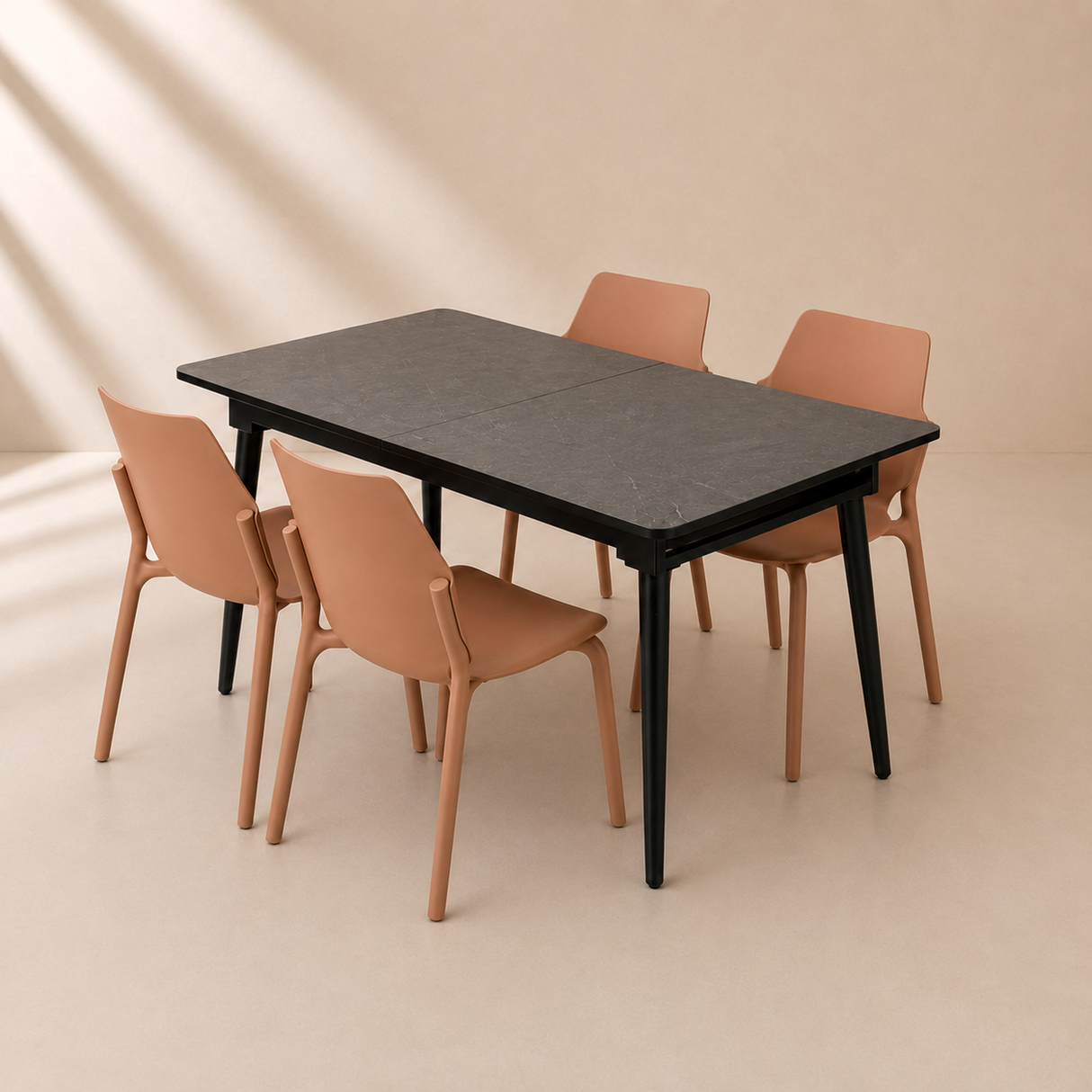 Extendable Dining Table, 120x80cm to 155x80cm With Mocca Chairs