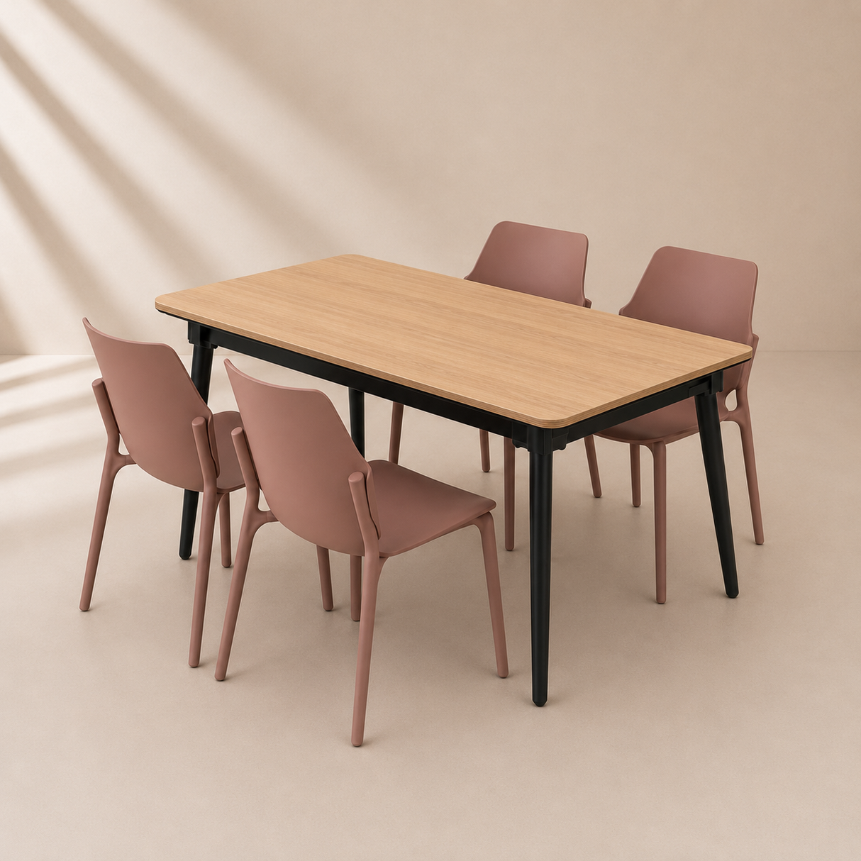 Extendable Dining Table, 120x80cm to 155x80cm With Mocca Chairs