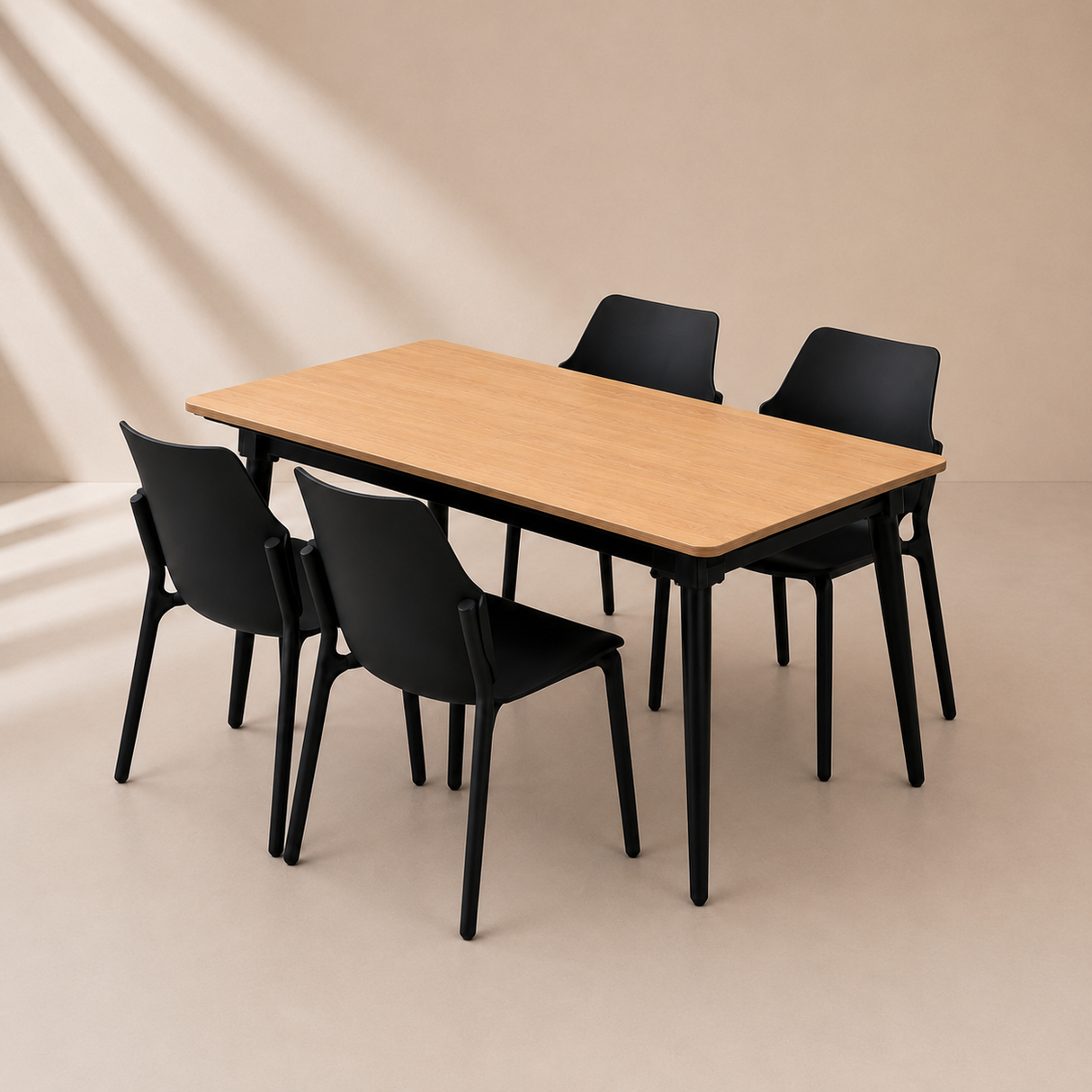 Extendable Dining Table, 120x80cm to 155x80cm With Black Chairs