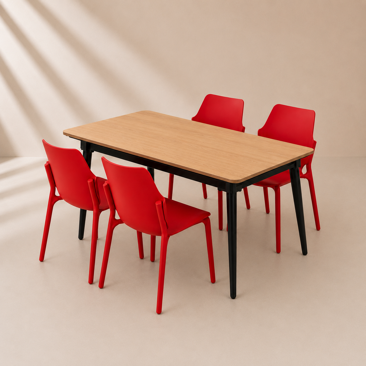 Extendable Dining Table, 120x80cm to 155x80cm With Red Chairs