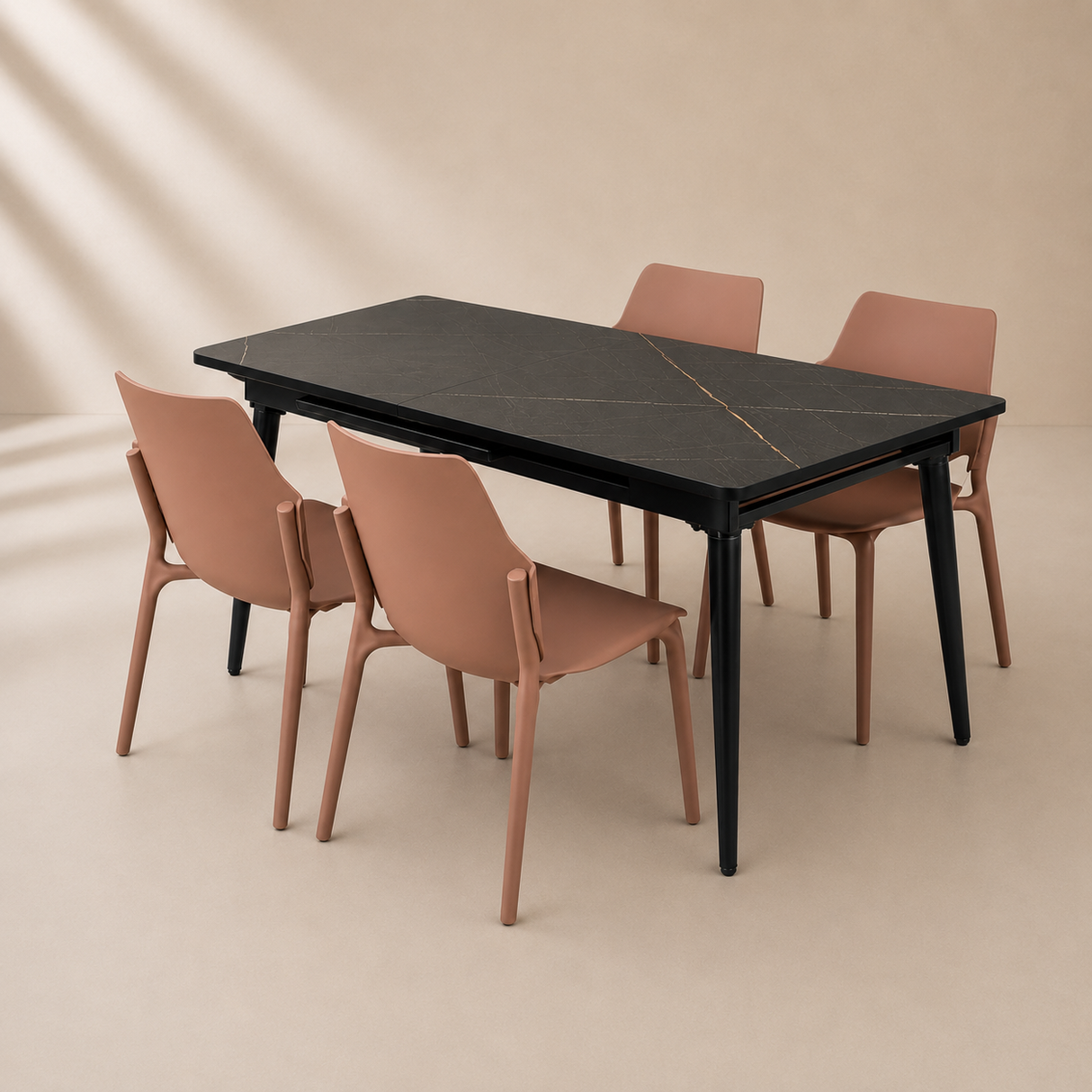 Extendable Dining Table, 120x80cm to 155x80cm With Mocca Chairs