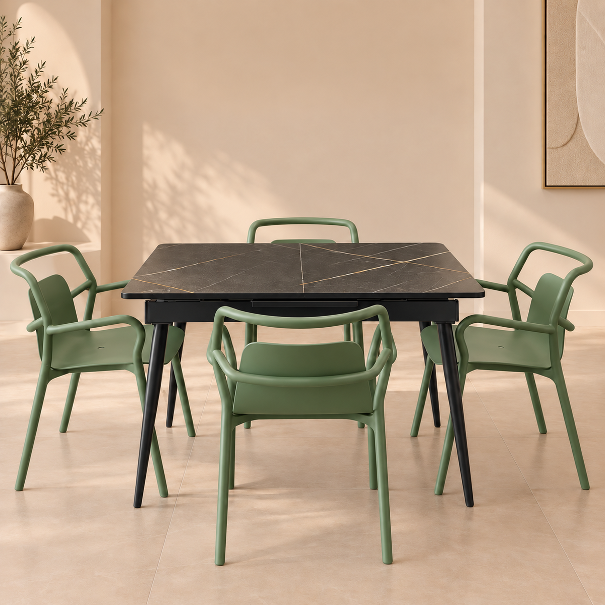 DTOG2503'' Extendable Black Dining Table, 120x80cm to 155x80cm