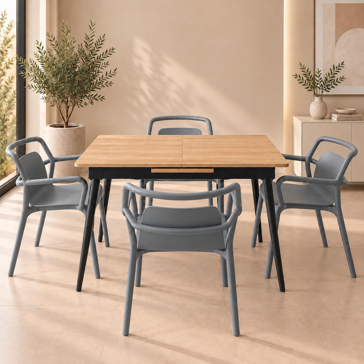 DTOG2503'' Extendable Beige Dining Table, 120x80cm to 155x80cm