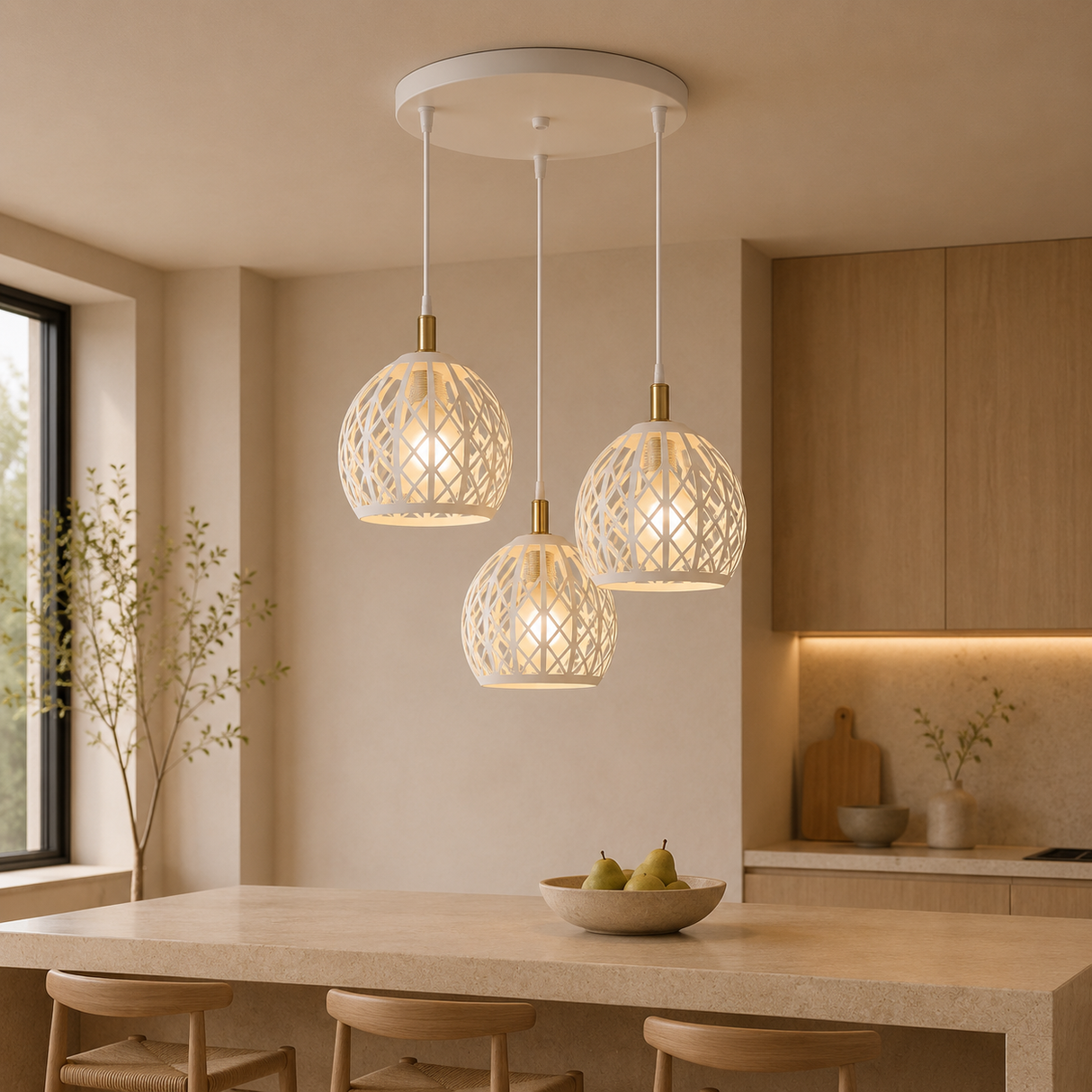 X123-3WH'' Triple Pendant Light, White Finish