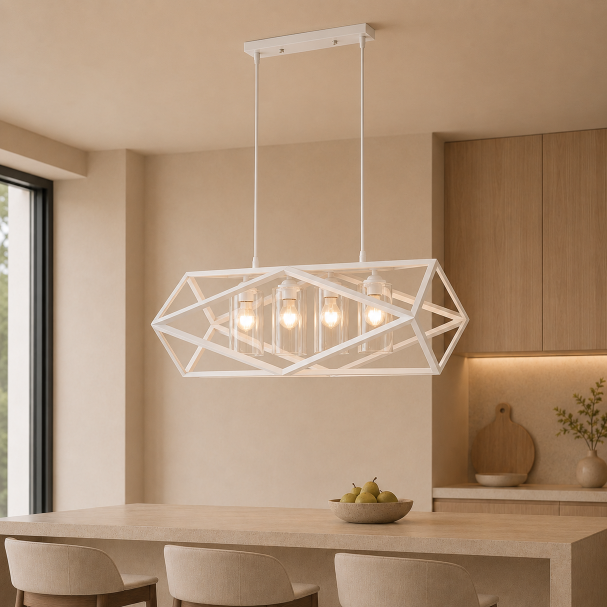E30-4WH Light Linear Pendant Light, White Finish - JassourCo.