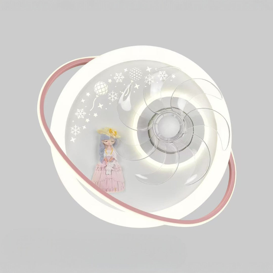 S131/7'' Kid's Fan Ceiling Light, White & Pink Finish