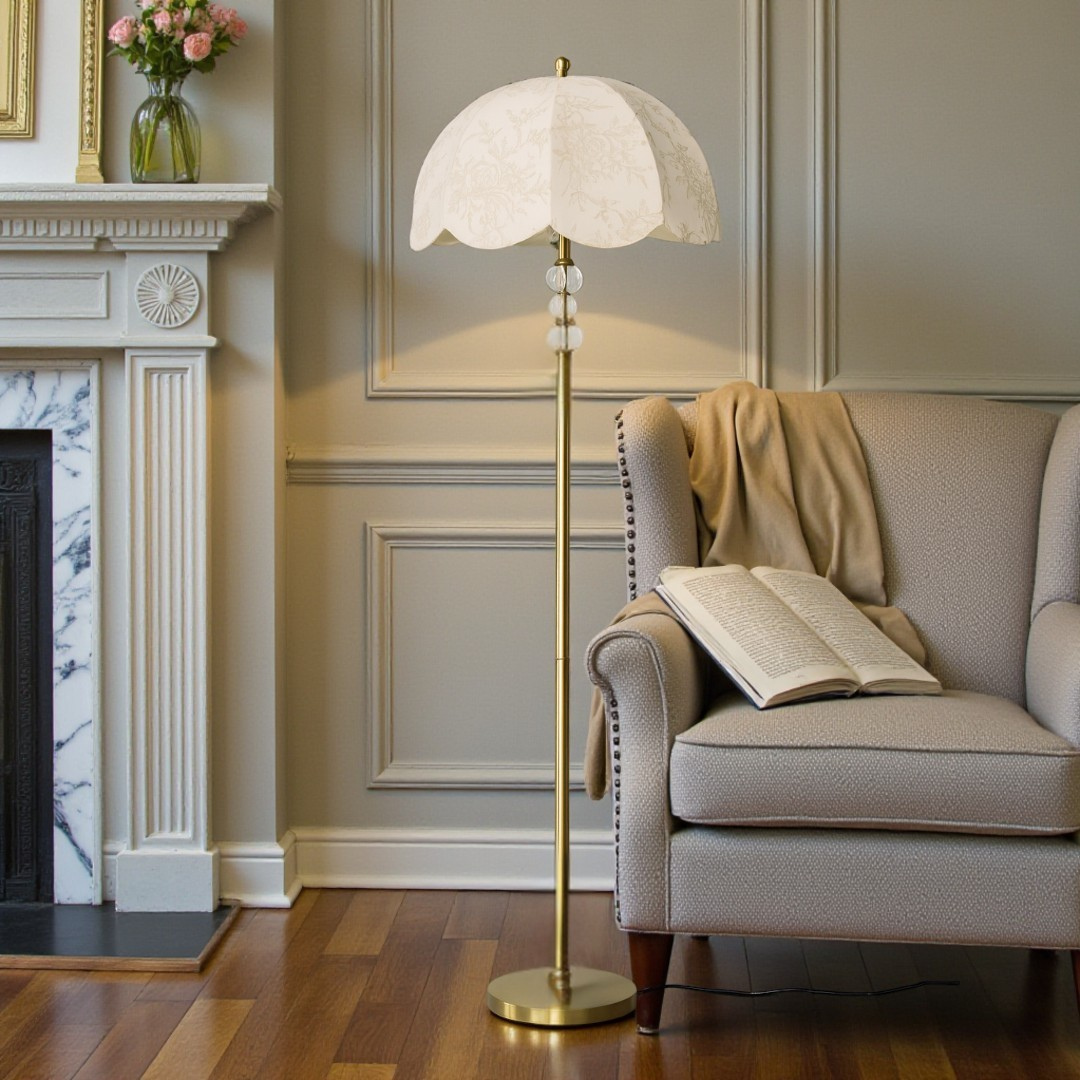 ML6368'' Umbrella-Shaped Floor Lamp, Gold & Cream Finish - JassourCo.
