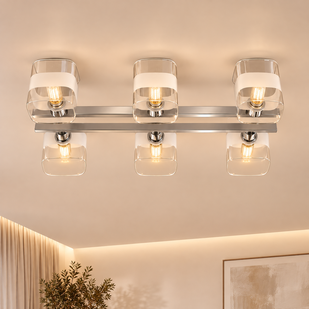 139'' 6 Light ceiling Fixture, Silver Finish 58x34x20cm