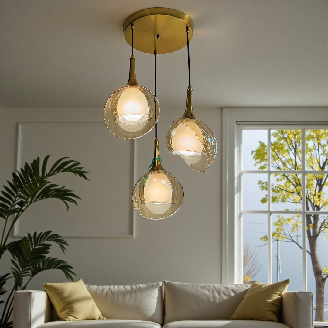 CD4091-3'' 3 Light Pendant Fixture, Gold & Black Finish