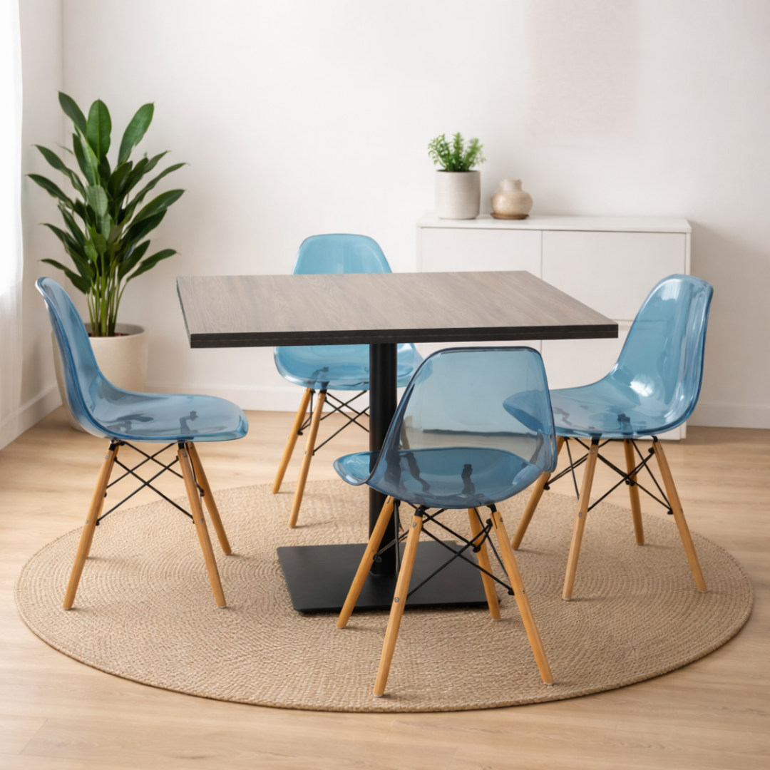 Modern Brown Dining Set With Blue Chairs, 110x80cm - JassourCo.