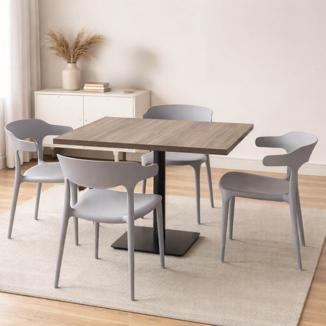 Modern Brown Dining Set, With Grey Chairs, 110x80cm - JassourCo.