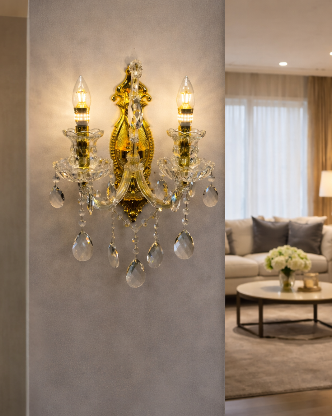 9006/2W' 2 Lights Fixture, Gold Finish - JassourCo.
