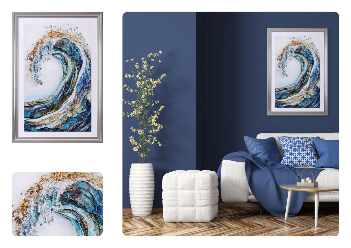 V001442FA2020681XXX'' Jewelled Framed Art, Blue Finish (68 × 98 cm) - JassourCo.