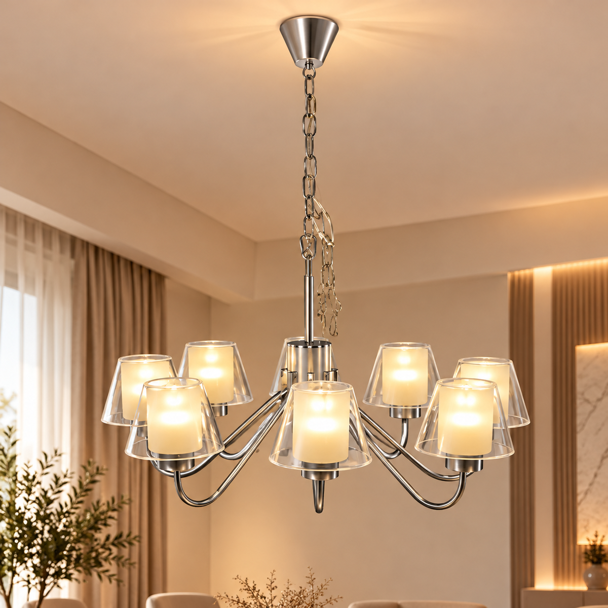 930'' 8 Light Chandelier, Silver Finish