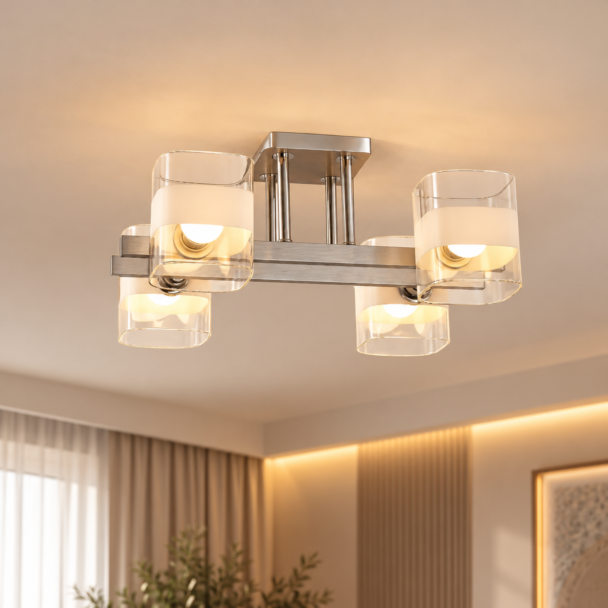 139'' 4 Light ceiling Fixture, Silver Finish 42*34*20cm