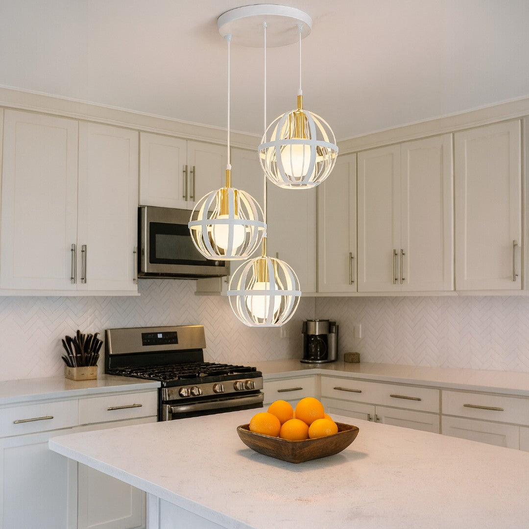 X390-3WH'' Triple Pendant Light, White Finish