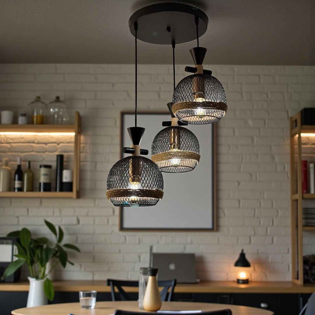 X906-3BK'' Triple Pendant Light, Black Finish - JassourCo.