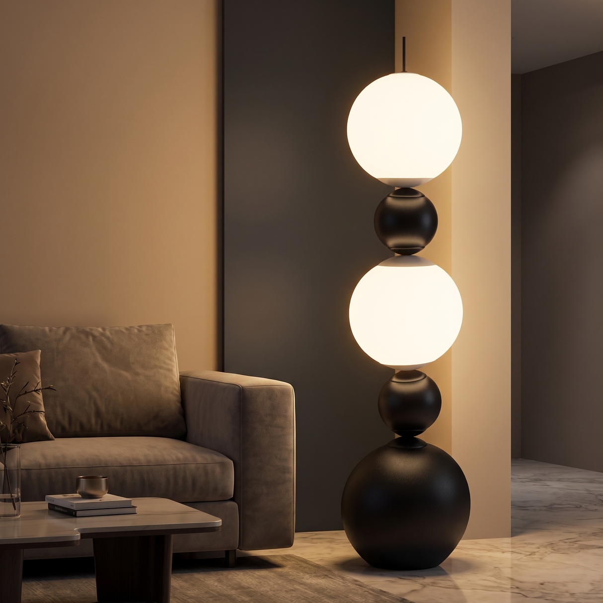 B'' Led Floor Lamp, Black & White Finish, 165x40cm