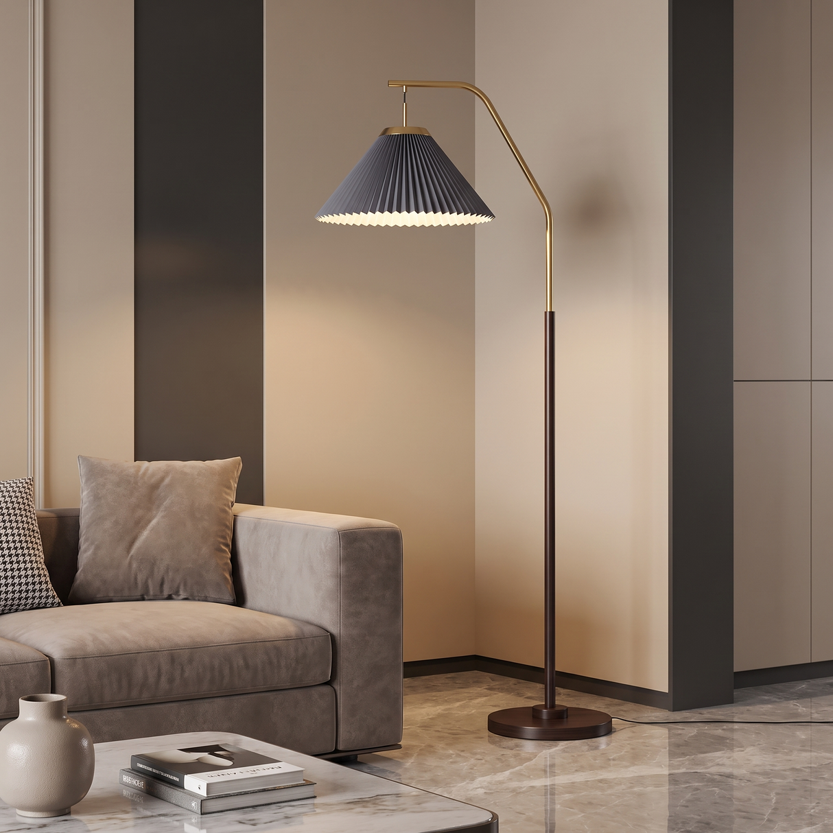 6164'' Floor Lamp, Gold & Grey Finish, 165x25cm