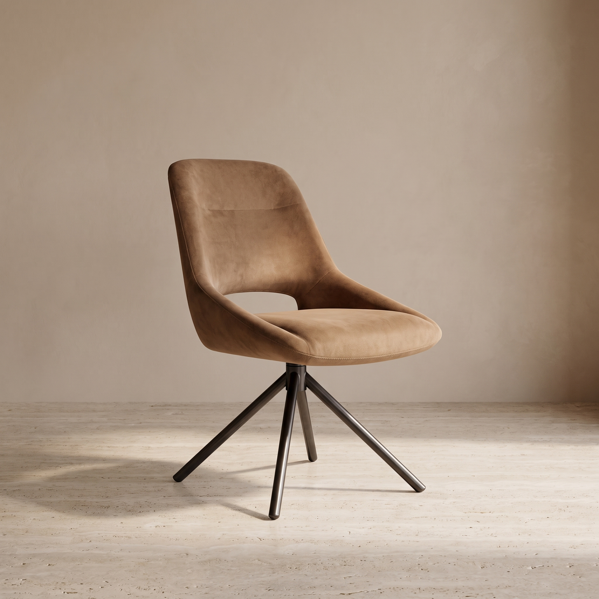 DC-143, Rotable Velvet Chair, Brown Finish