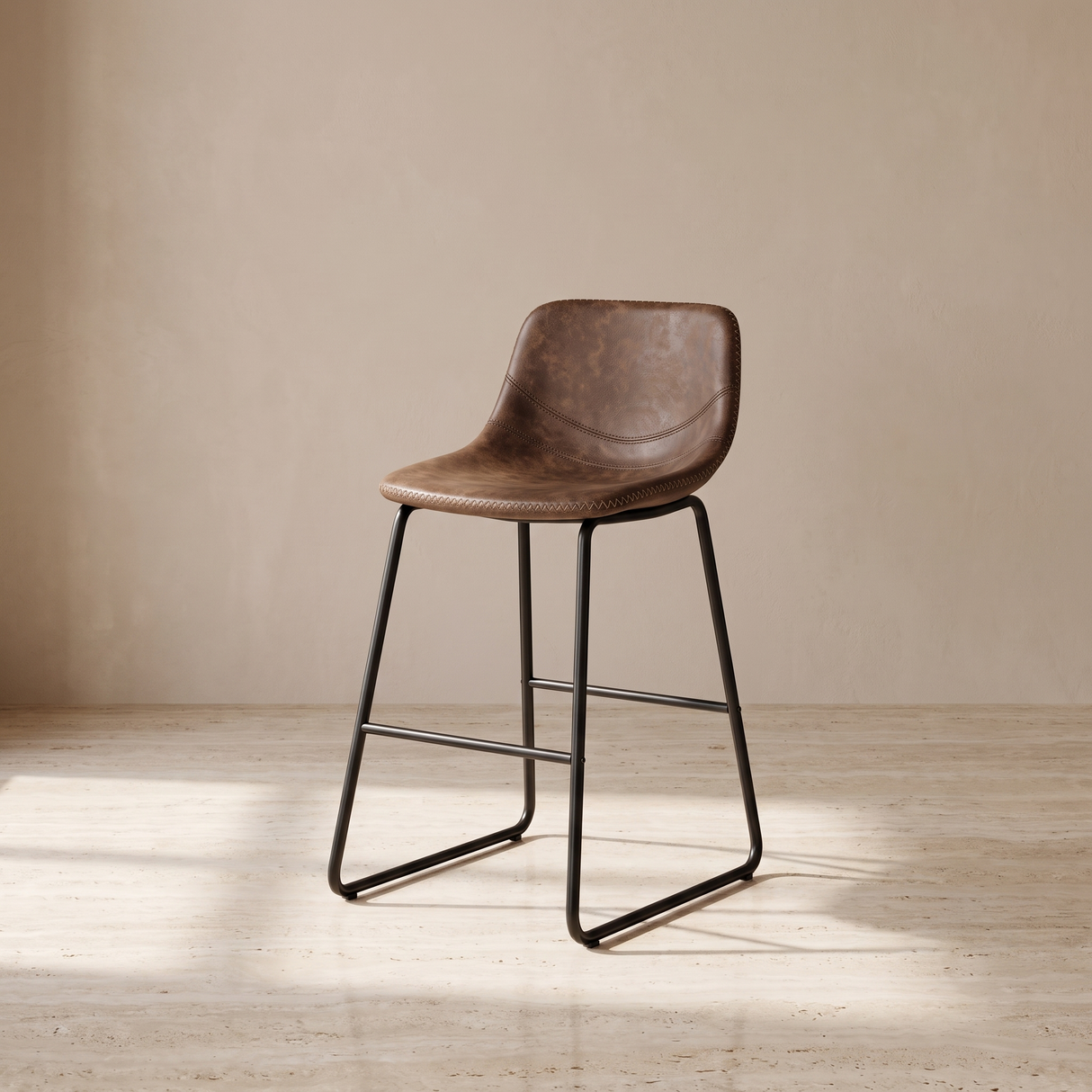 T5100/H029 Faux Leather Cover Bar Chair, Brown Finish