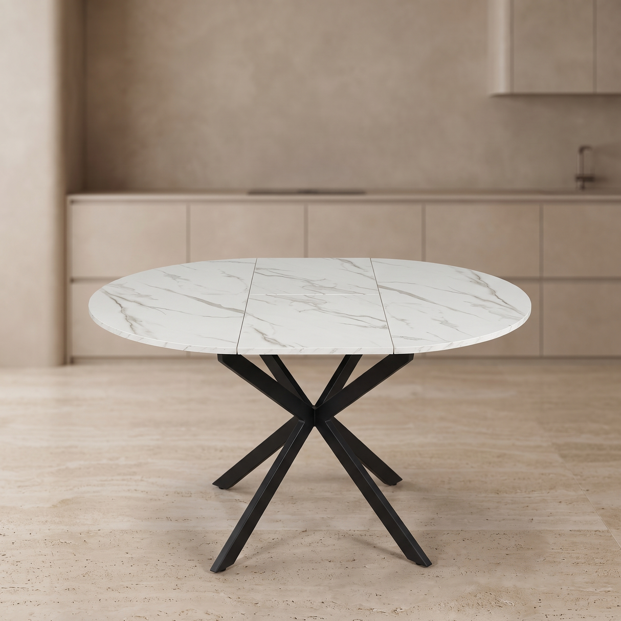 DTOG2501'' White Marble Extendable Table, 100x100cm to 140x100cm