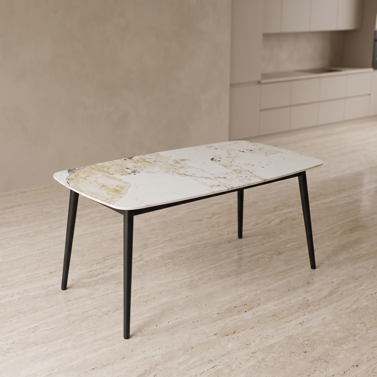 DTOG2504'' Ceramic Dining Table, White & Beige Finish 118x78cm