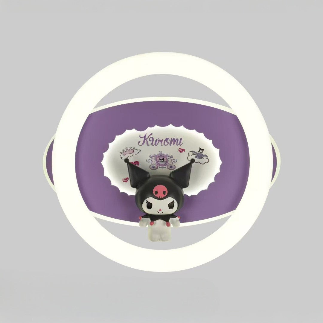 Kuromi character figurine on a purple and white background