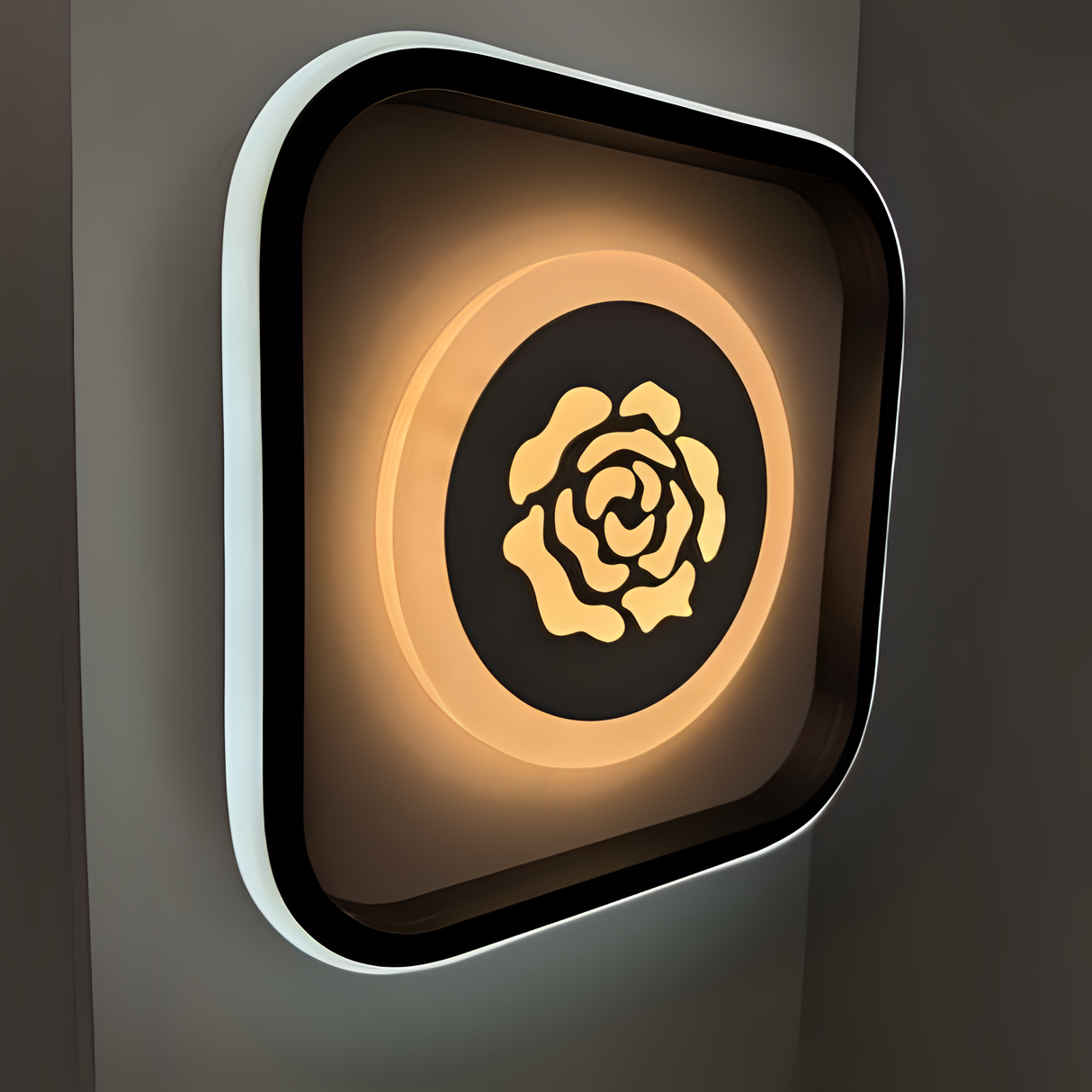 Modern square LED wall light with rose-shaped design and warm glow