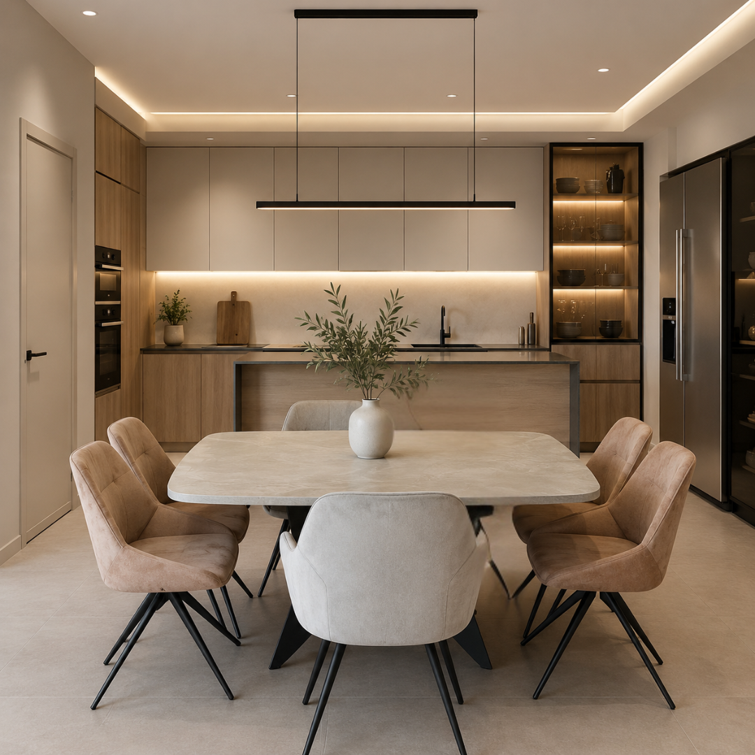 Melamine Dining Table, 120x120cm,With 6 Chairs