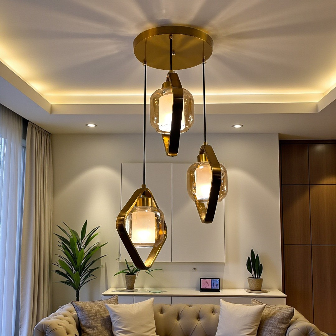 CD4153-3'' Triple Pendant Light, Gold Finish - JassourCo.