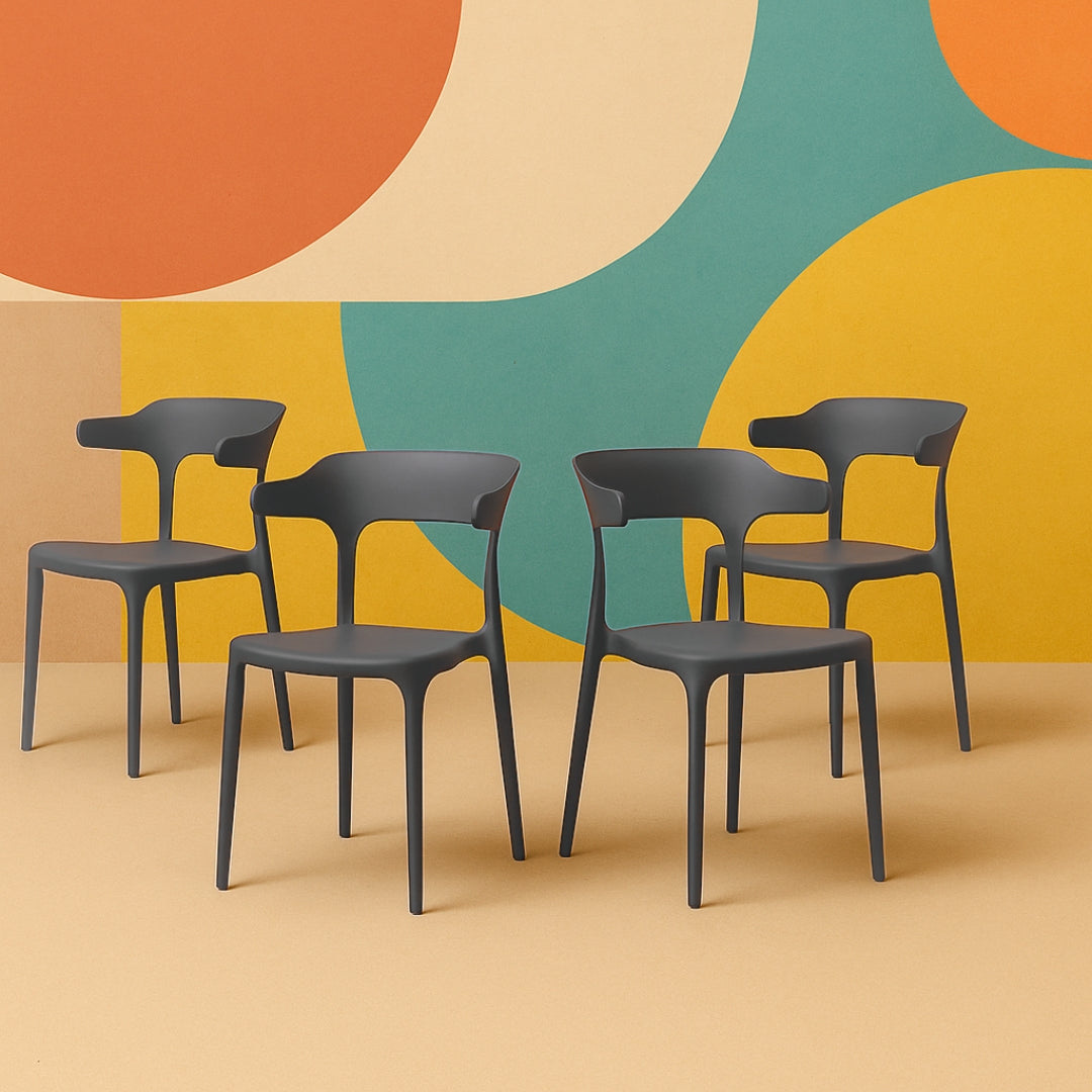 GC-12/3452 Plastic Chair set, Dark Grey Finish - JassourCo.