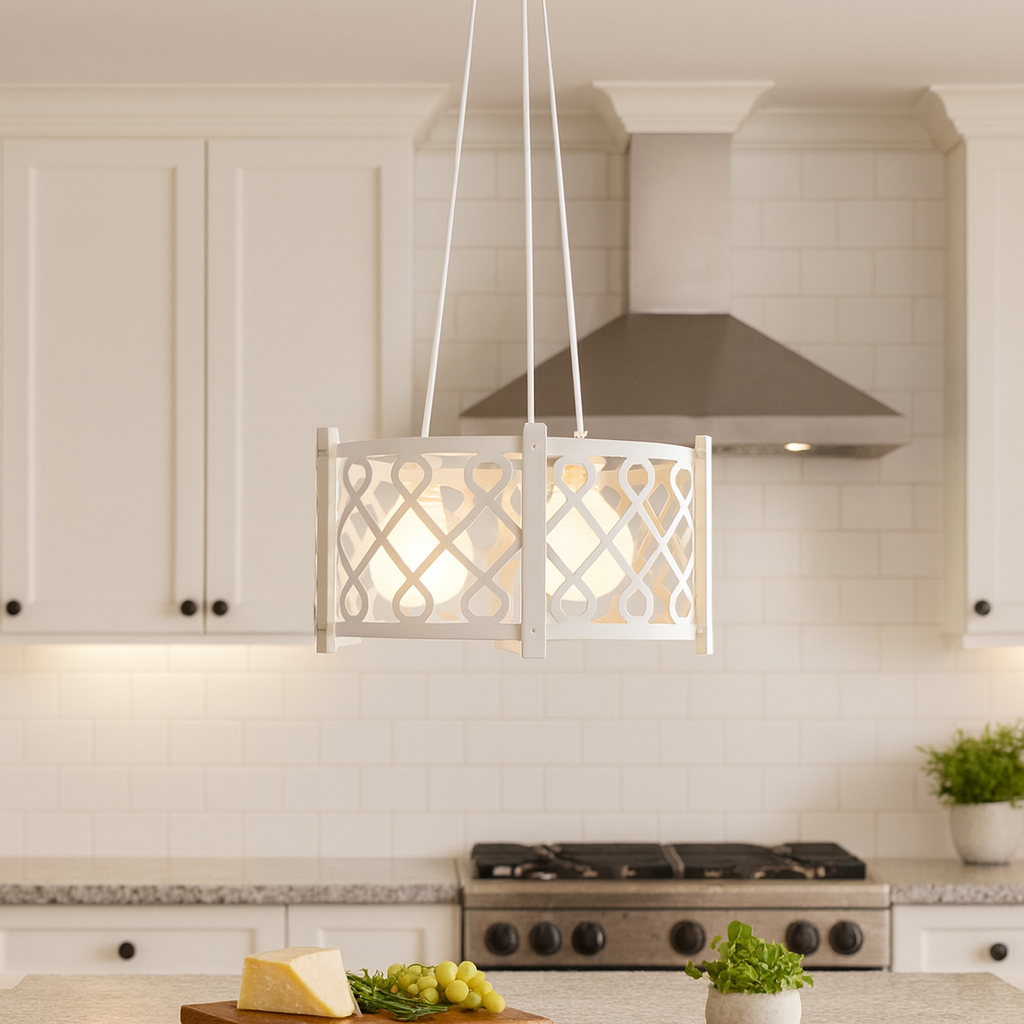 074-1WH- 3 Light Pendant Light, White Finish