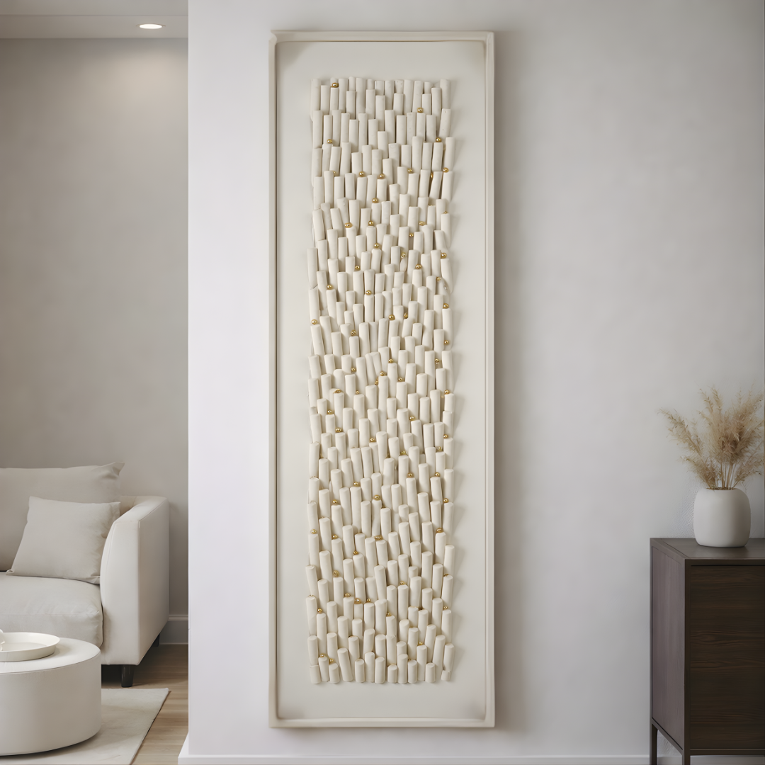 254005-7'' Handmade Canvas painting, Off-White Finish (50 × 150 cm)