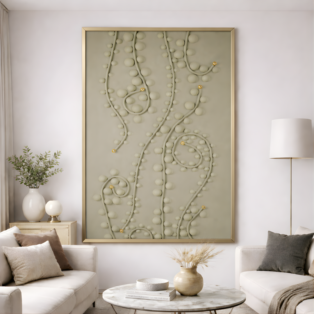 254012-7'' Handmade Canvas Painting, Greige Finish (70 × 140 cm)