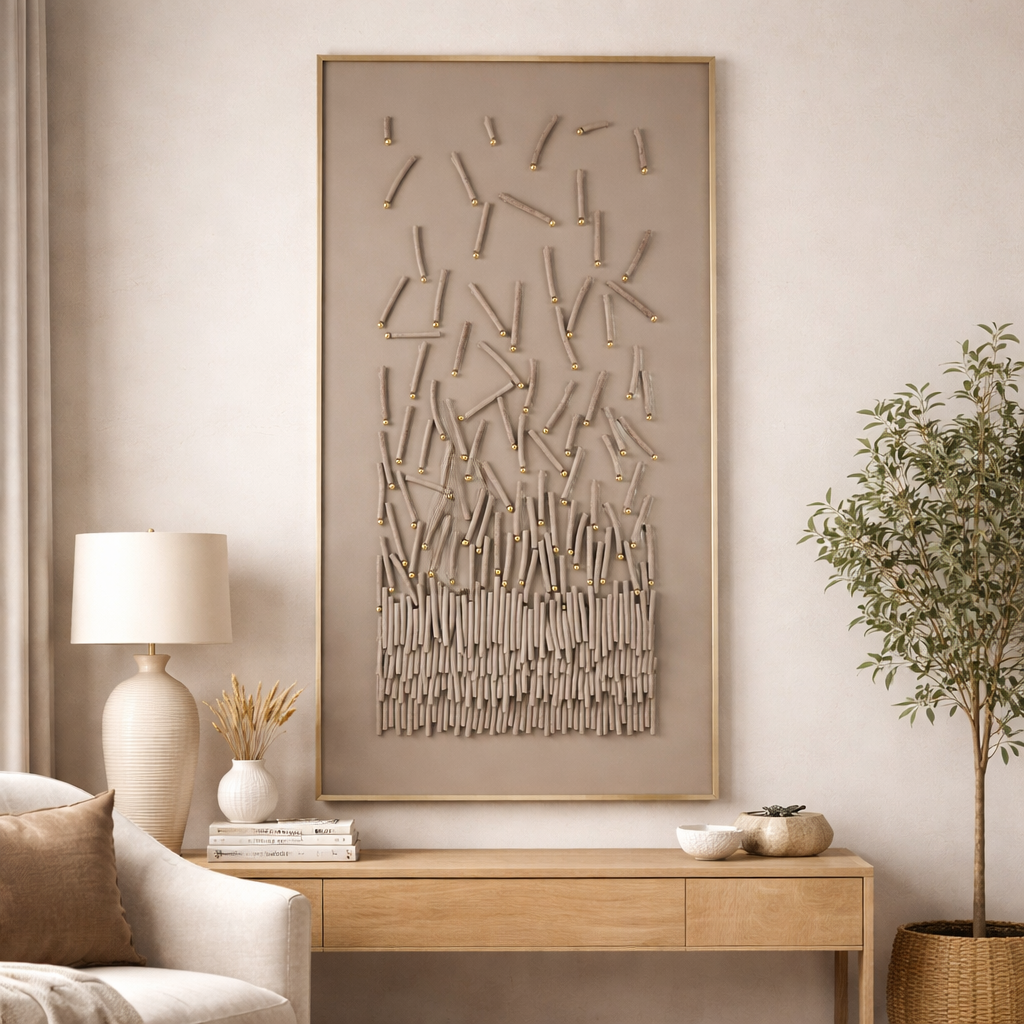 254013-7;; Handmade Canvas Painting, Beige Finish (70 × 140 cm)