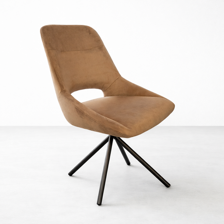 Brown chair with black metal legs on a white background