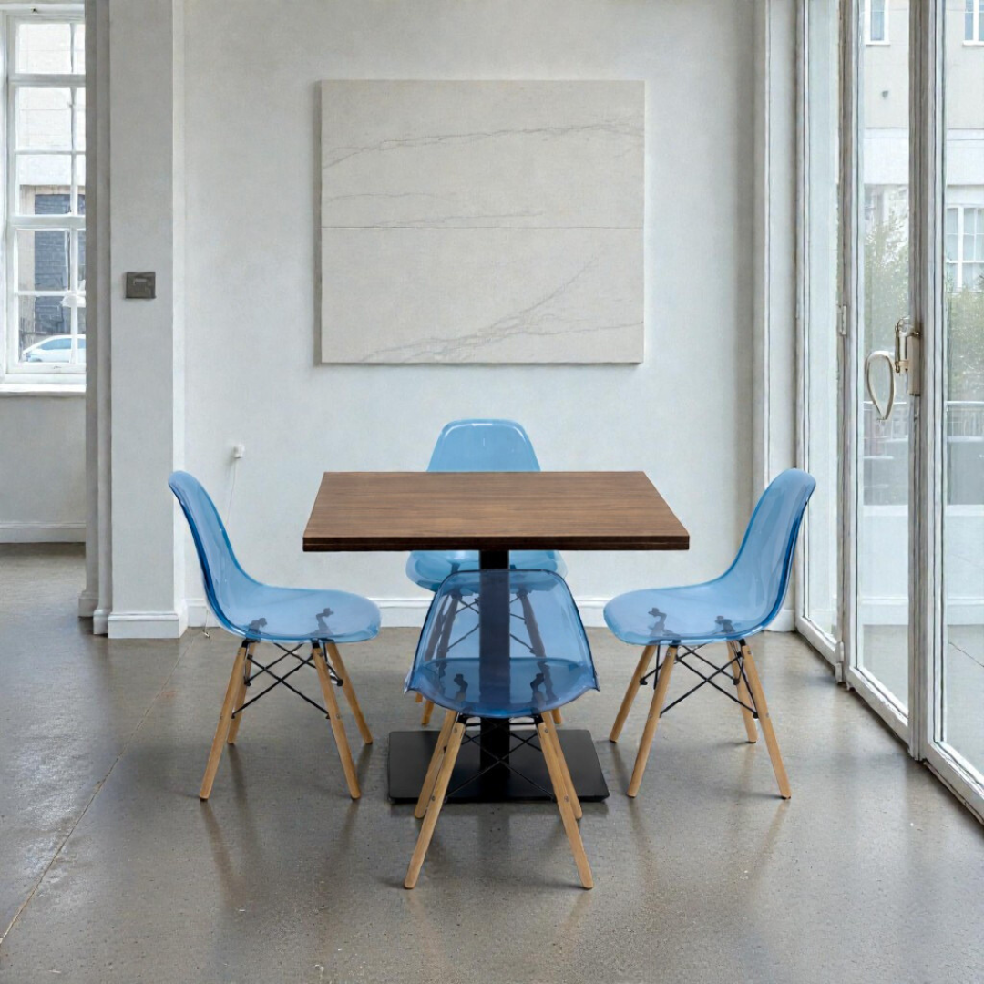 Modern Brown Dining Set, With Blue Chairs, 80x80cm - JassourCo.